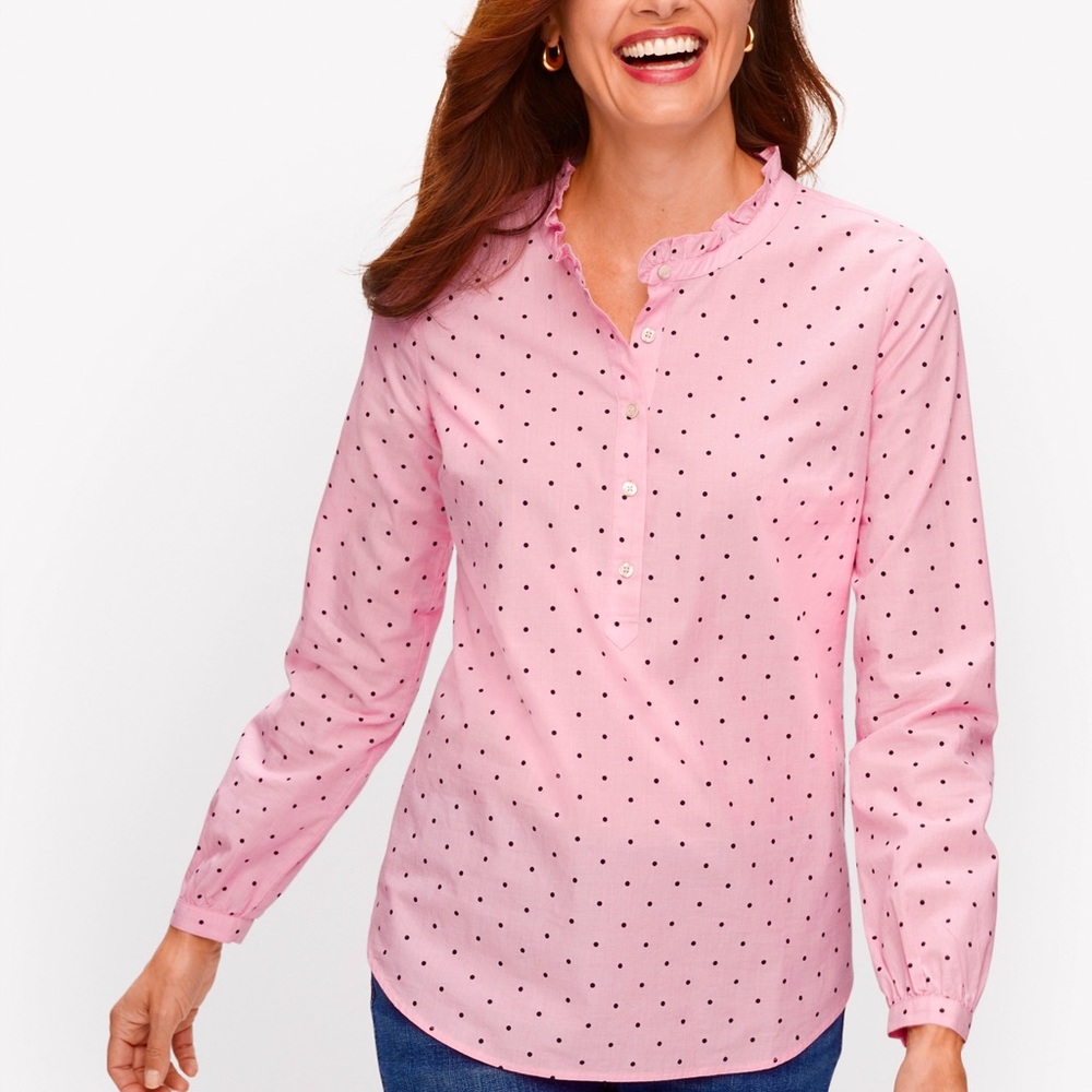 Talbots Pink and Black Polka Dot Blouse